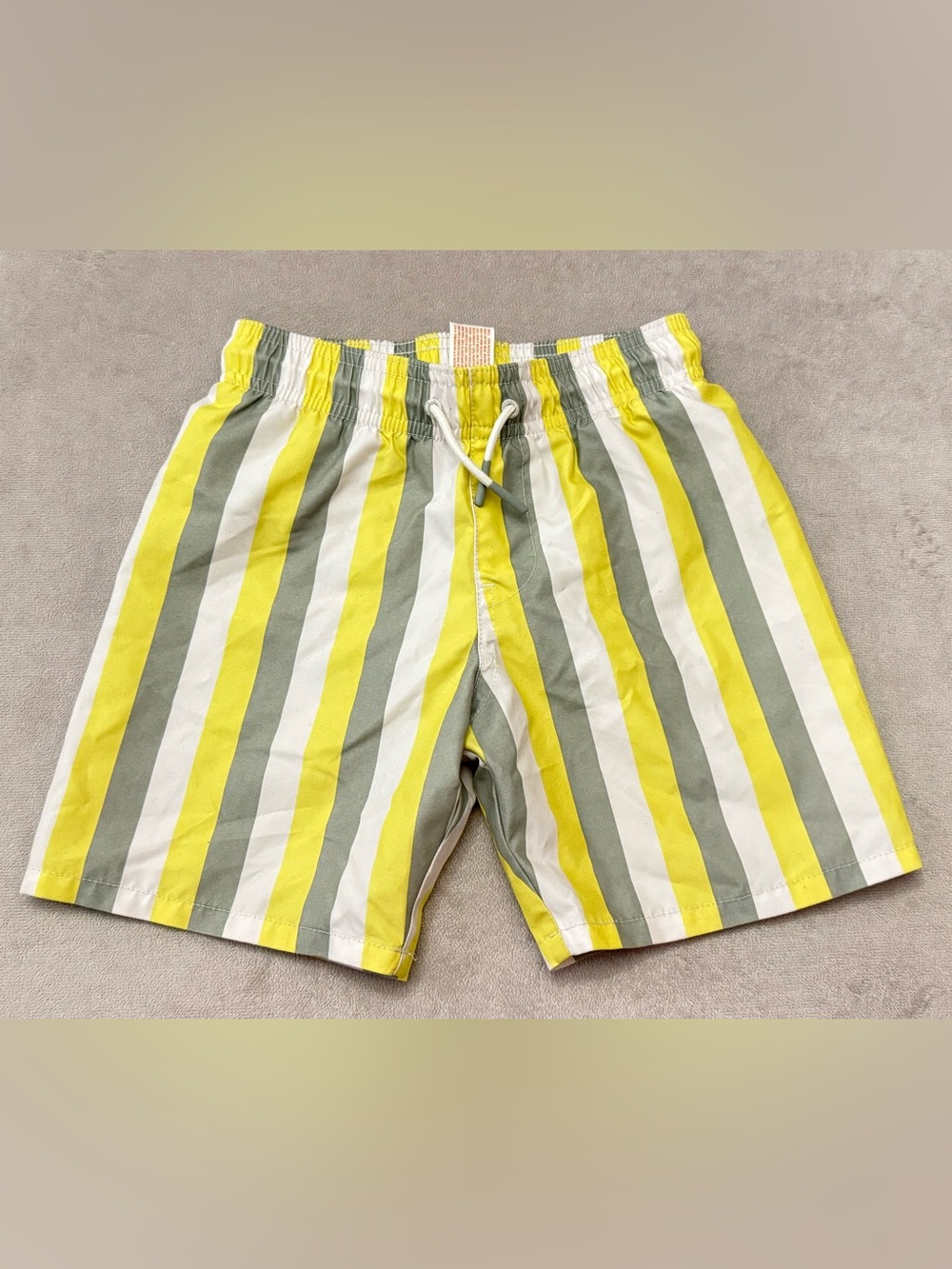 Carter’s Boys Swim Trunks Size 5T Yellow Gray Striped Board Shorts Lined Beach